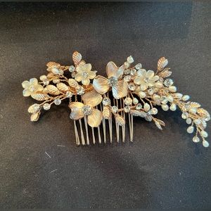 Untamed Petals Rose Gold Flower Hair Comb with Crystals